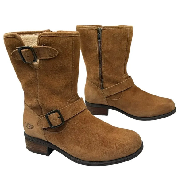 Ugg Australia Chaney Boot Womens Size 7 Water-Resistant Suede Wool Lined Buckles - Picture 1 of 11